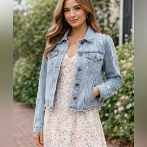 Pistola Naya Distressed Cropped Denim Jacket Light Wash 100% Cotton Size S